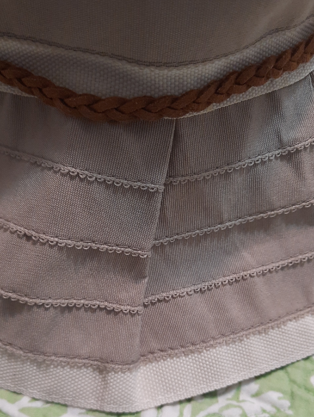 San Diego Hat Company Taupe and Cream Pleated Bucket Hat with Braided Trim - Picture 2 of 5